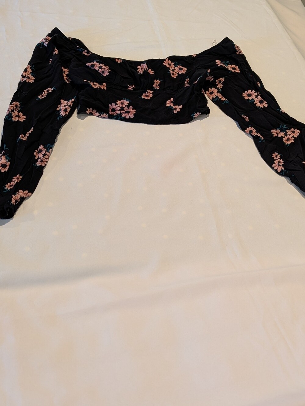 M Wild Fable Floral Off-Shoulder Crop Top - Black with Pink Flowers